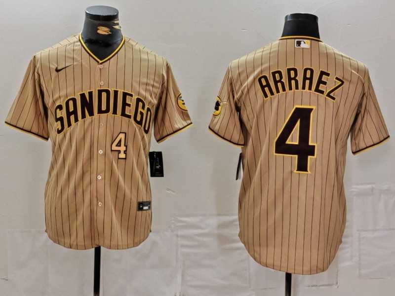 Men%27s San Diego Padres #4 Luis Arraez Tan Cool Base Stitched Baseball Jerseys
